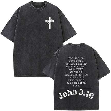 Fashionable Retro Cross Washed Short-Sleeve