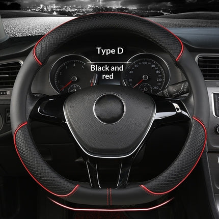 Car Steering Wheel Cover With Leather Non-slip Inner Ring And Cool Trim