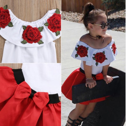 Cotton sleeveless rose print top skirt two-piece suit
