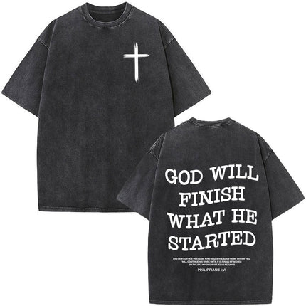 Fashionable Retro Cross Washed Short-Sleeve