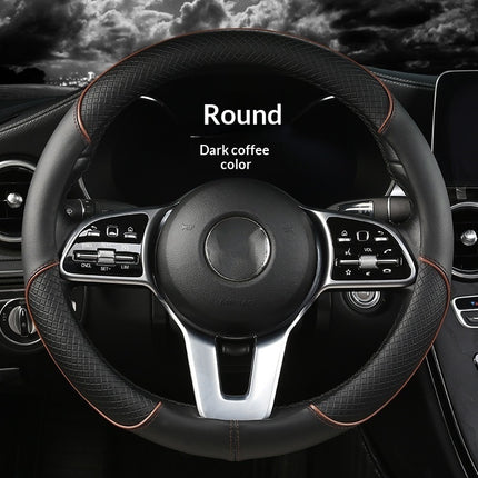 Car Steering Wheel Cover With Leather Non-slip Inner Ring And Cool Trim