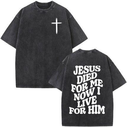 Fashionable Retro Cross Washed Short-Sleeve