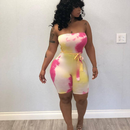 Tie-dyed chest-wrap jumpsuit
