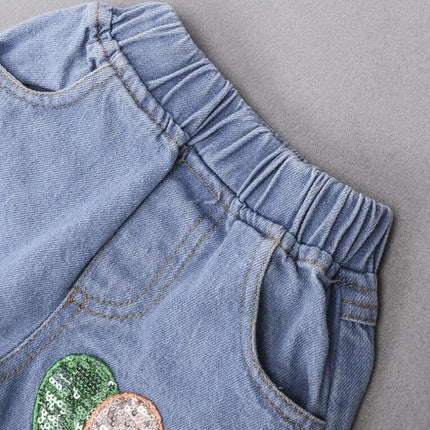 Girls Clothing Cotton Yellow Letter T-Shirt Jeans Suit