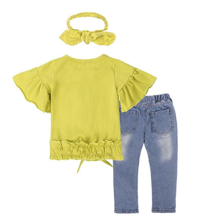 Girls Clothing Cotton Yellow Letter T-Shirt Jeans Suit
