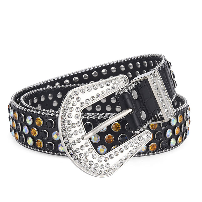 Men Alloy Belt Punk Rock Rivet Rhinestone