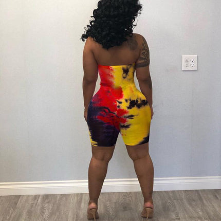 Tie-dyed chest-wrap jumpsuit