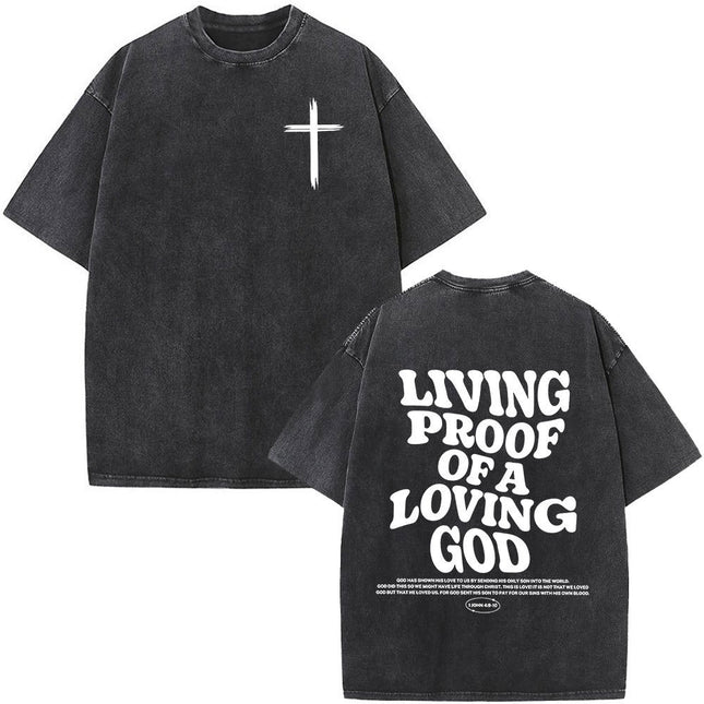 Fashionable Retro Cross Washed Short-Sleeve