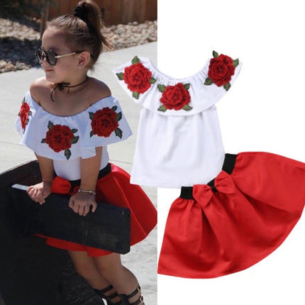 Cotton sleeveless rose print top skirt two-piece suit