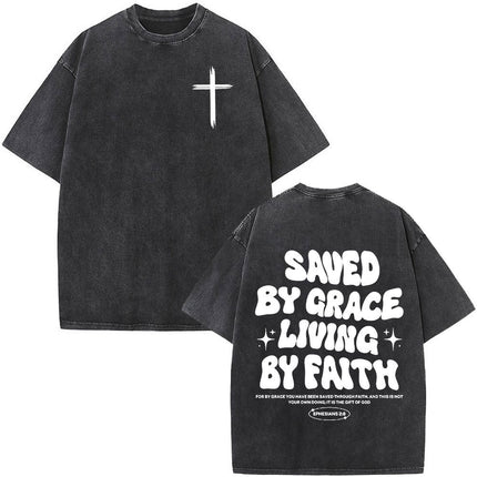 Fashionable Retro Cross Washed Short-Sleeve
