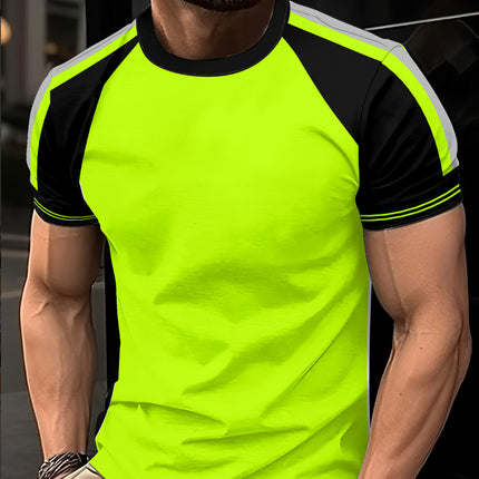 Men's Striped Color-Block Crewneck Short-Sleeve T-Shirt