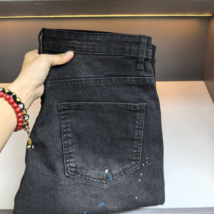 Men's Fashionable Straight-Leg Ripped Black Jeans