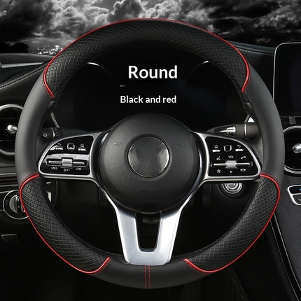 Car Steering Wheel Cover With Leather Non-slip Inner Ring And Cool Trim