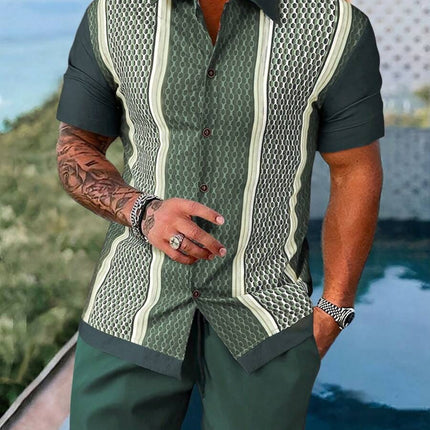 Men's Loose Casual Geometric Short Shirt