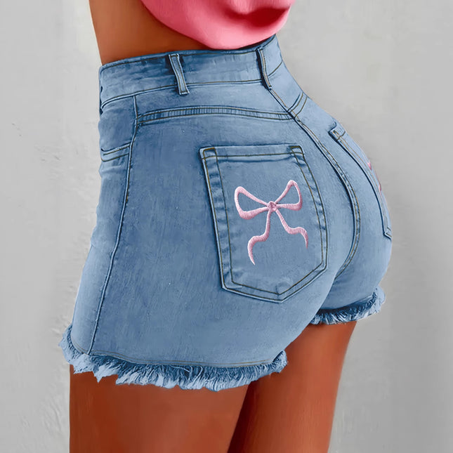 Sweet Bow-Knot Bodycon Denim Shorts For Women