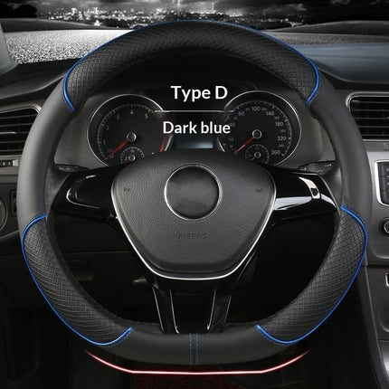 Car Steering Wheel Cover With Leather Non-slip Inner Ring And Cool Trim