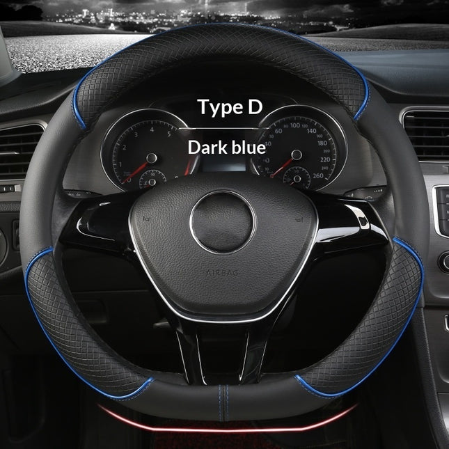 Car Steering Wheel Cover With Leather Non-slip Inner Ring And Cool Trim