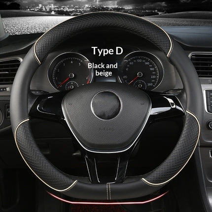 Car Steering Wheel Cover With Leather Non-slip Inner Ring And Cool Trim