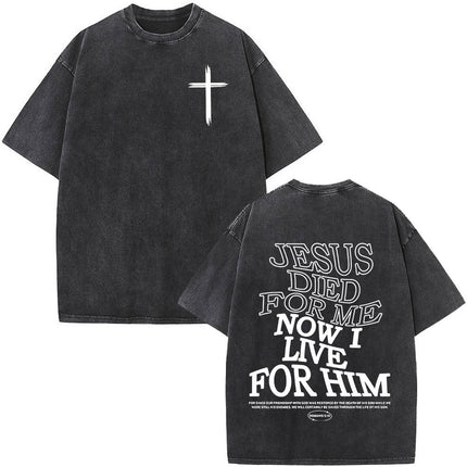 Fashionable Retro Cross Washed Short-Sleeve