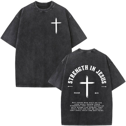 Fashionable Retro Cross Washed Short-Sleeve