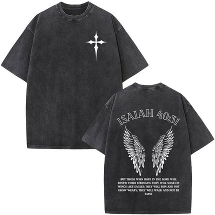 Fashionable Retro Cross Washed Short-Sleeve