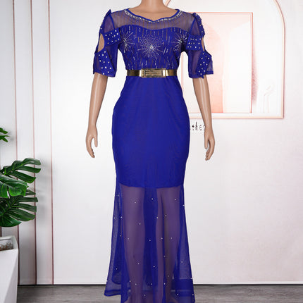 Women's Heavy Embroidered Hot Diamond Beads Night Banquet Light Luxury Evening Dress Fishtail Skirt