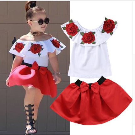 Cotton sleeveless rose print top skirt two-piece suit