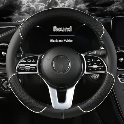 Car Steering Wheel Cover With Leather Non-slip Inner Ring And Cool Trim