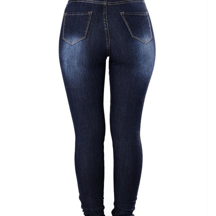 Stretchy Washed Distressed Ripped Denim Jeans