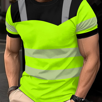 Men's Striped Color-Block Crewneck Short-Sleeve T-Shirt