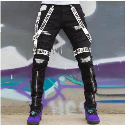 Mens Slim-fit Zip-up Skinny Jeans With Rips