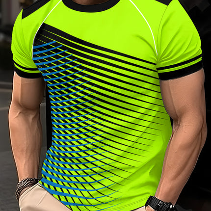Men's Striped Color-Block Crewneck Short-Sleeve T-Shirt