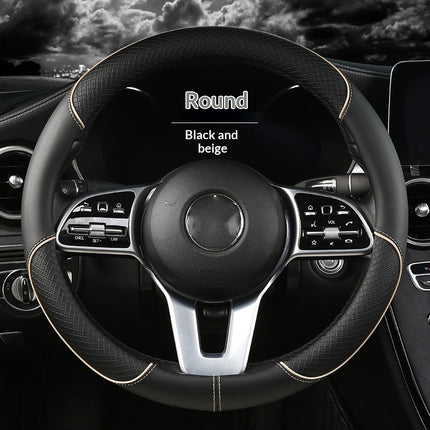 Car Steering Wheel Cover With Leather Non-slip Inner Ring And Cool Trim