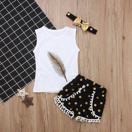 Feather Pattern Sleeveless Top Shorts Two-piece Children's Wear