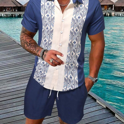 Men's Loose Casual Geometric Short Shirt