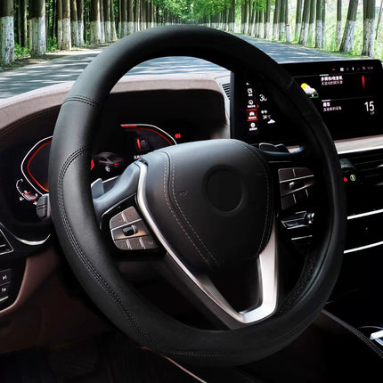 Car Steering Wheel Cover With Leather Non-slip Inner Ring And Cool Trim