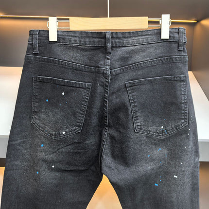Men's Fashionable Straight-Leg Ripped Black Jeans