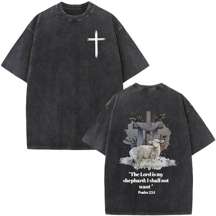 Fashionable Retro Cross Washed Short-Sleeve