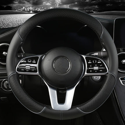 Car Steering Wheel Cover With Leather Non-slip Inner Ring And Cool Trim