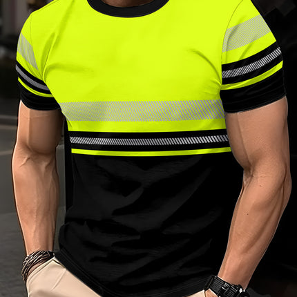 Men's Striped Color-Block Crewneck Short-Sleeve T-Shirt