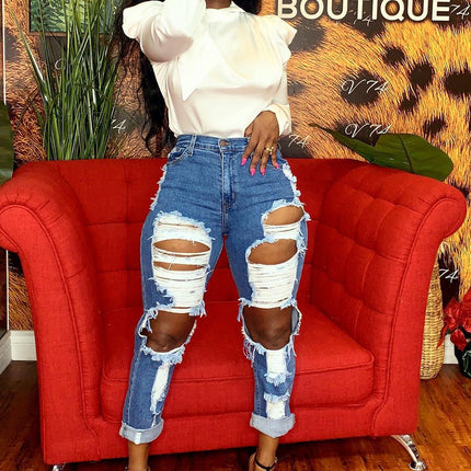 Women's Fashion Hip Hop Jeans With Big Holes