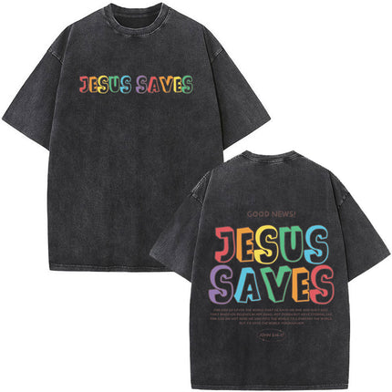 Fashionable Retro Cross Washed Short-Sleeve