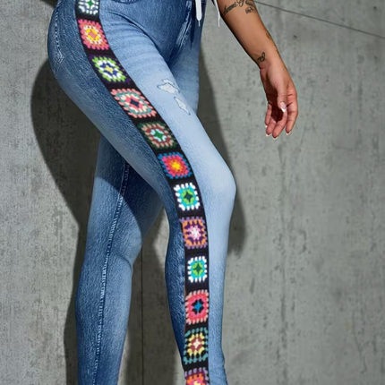 Womens Stretch Waist Faux Denim Jeans