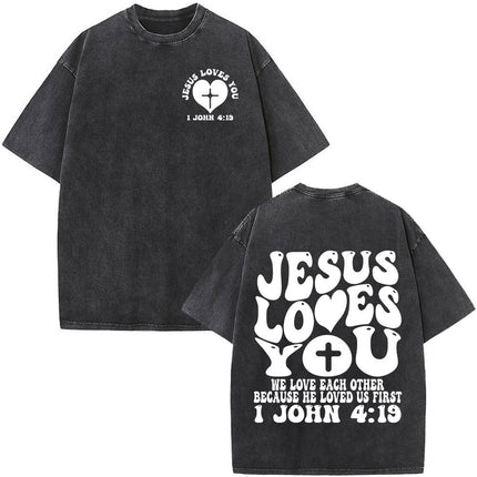 Fashionable Retro Cross Washed Short-Sleeve