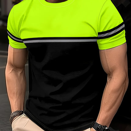 Men's Striped Color-Block Crewneck Short-Sleeve T-Shirt