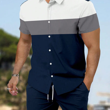 Men's Loose Casual Geometric Short Shirt