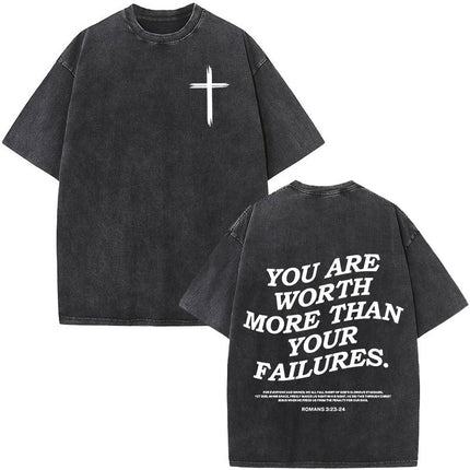 Fashionable Retro Cross Washed Short-Sleeve