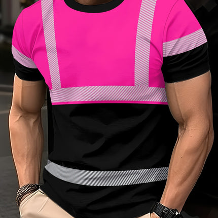 Men's Striped Color-Block Crewneck Short-Sleeve T-Shirt