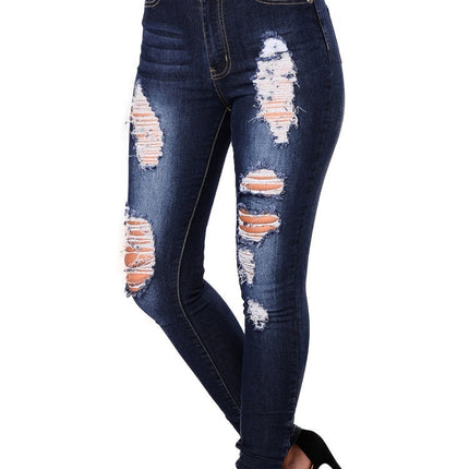 Stretchy Washed Distressed Ripped Denim Jeans