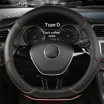 Car Steering Wheel Cover With Leather Non-slip Inner Ring And Cool Trim